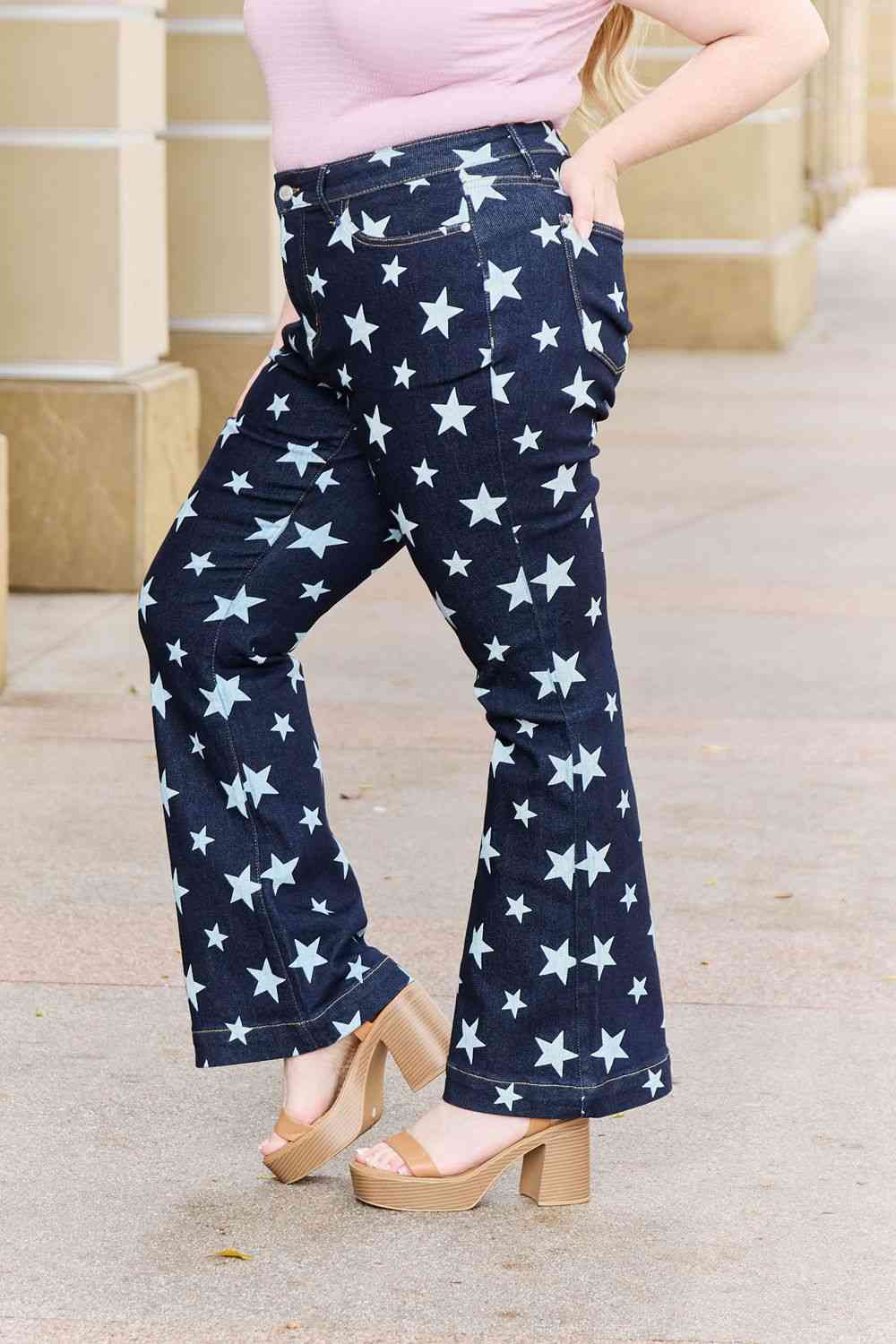 Judy Blue Janelle Full Size High Waist Star Print Flare Jeans